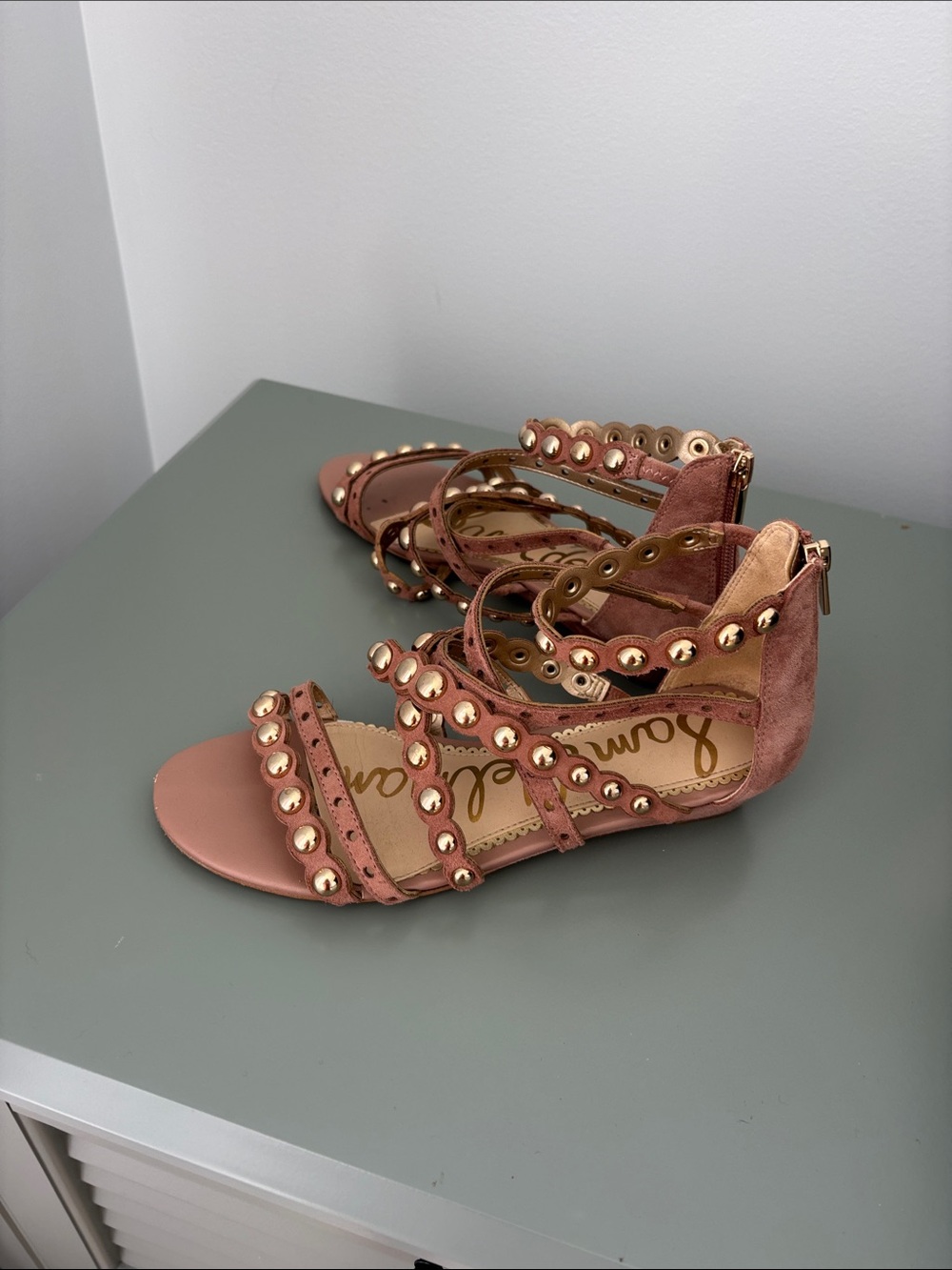 Sam Edelman Rose Pink Studded Strappy Flat Sandals
